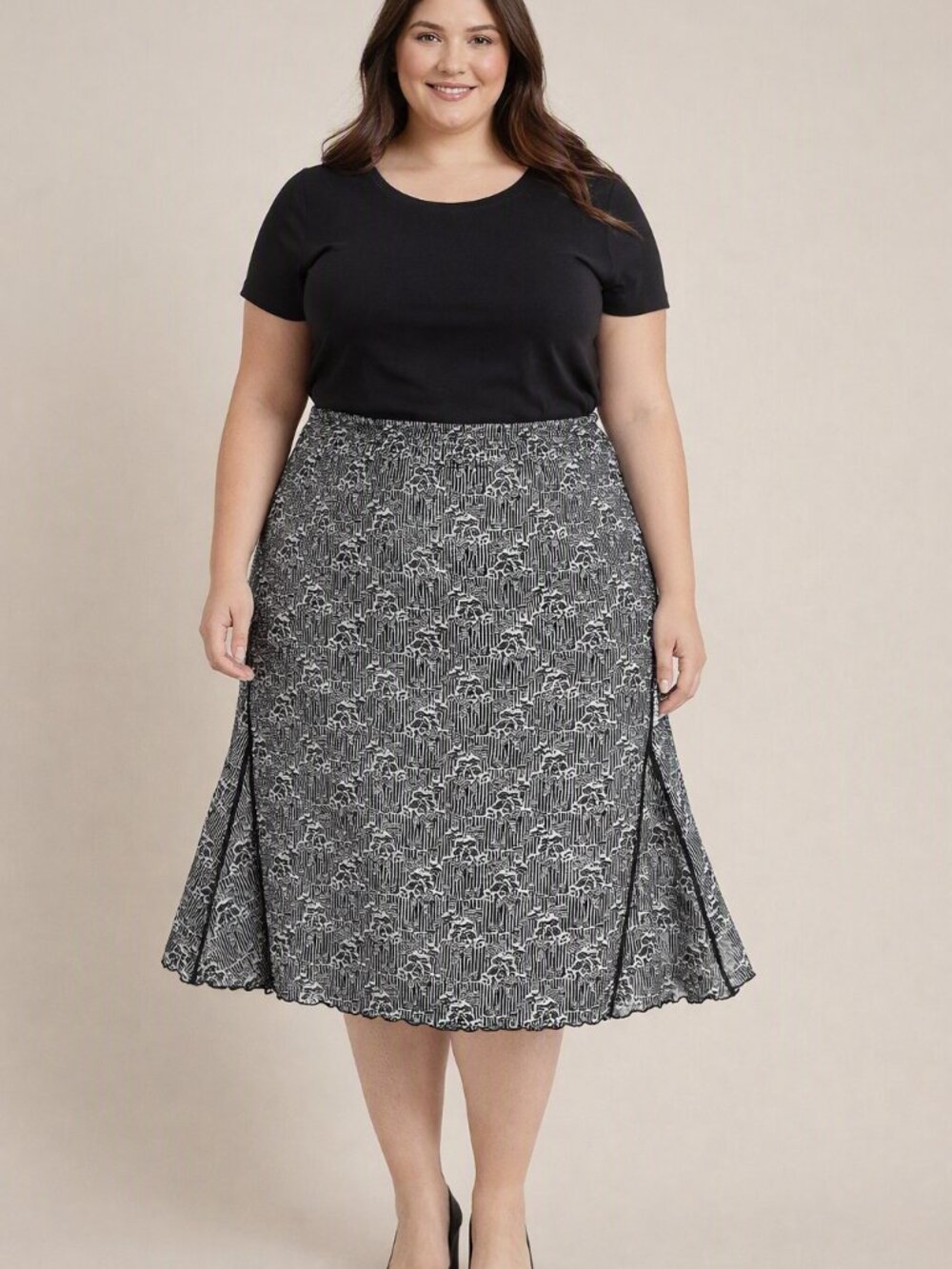 Casual Corner Annex Woman Size X Black & White A‑Line Floral Lace Skirt
